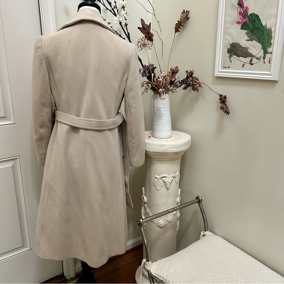 Cashmere belted tie only long bone ecru old Hollywood glam formal scandal coat - Picture 2 of 15